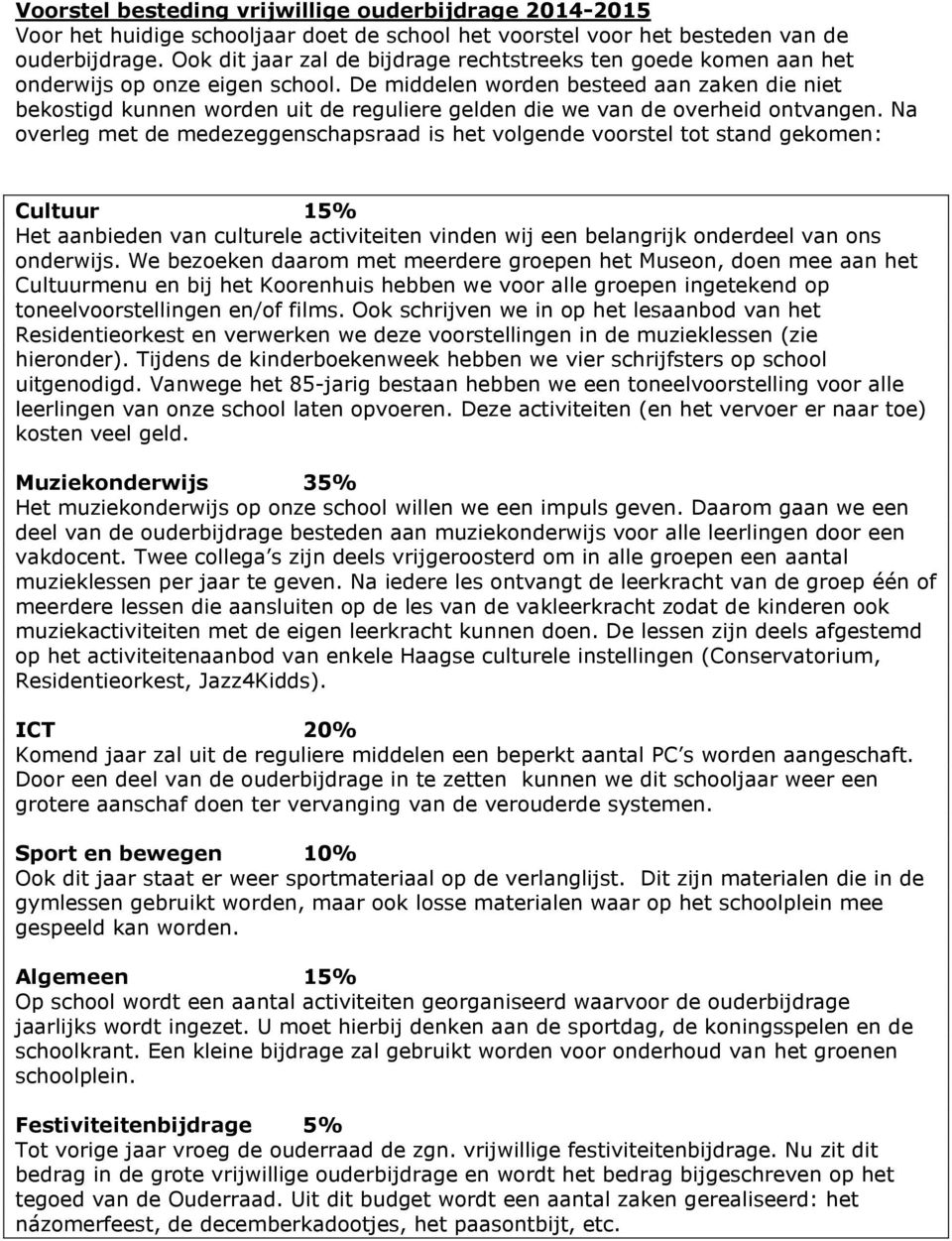 De middelen worden besteed aan zaken die niet bekostigd kunnen worden uit de reguliere gelden die we van de overheid ontvangen.