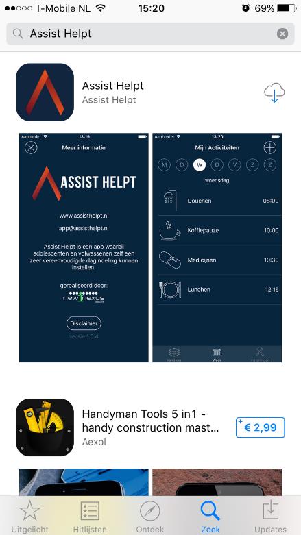 Handleiding ios Dit is een korte handleiding, die snel inzicht geeft in het gebruik van de applicatie Assist Helpt. De handleiding bestaat uit 5 onderdelen, dat elk een aantal stappen heeft. 1.