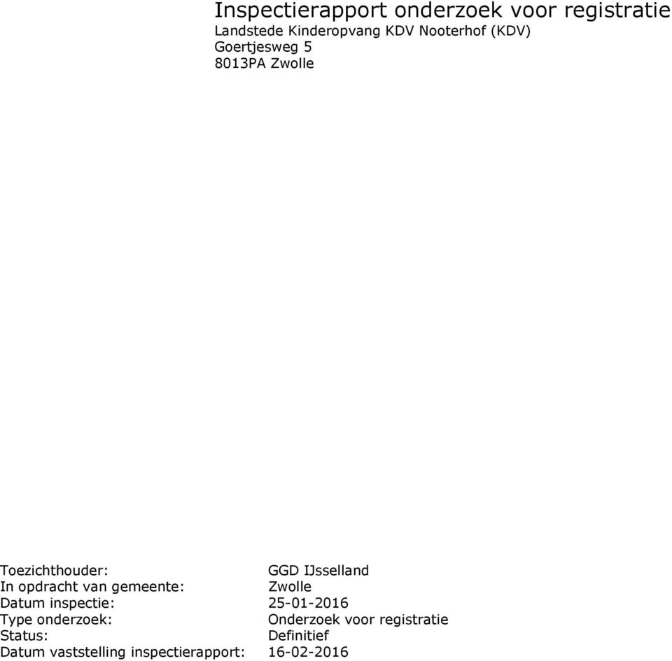 opdracht van gemeente: Zwolle Datum inspectie: 25-01-2016 Type onderzoek: