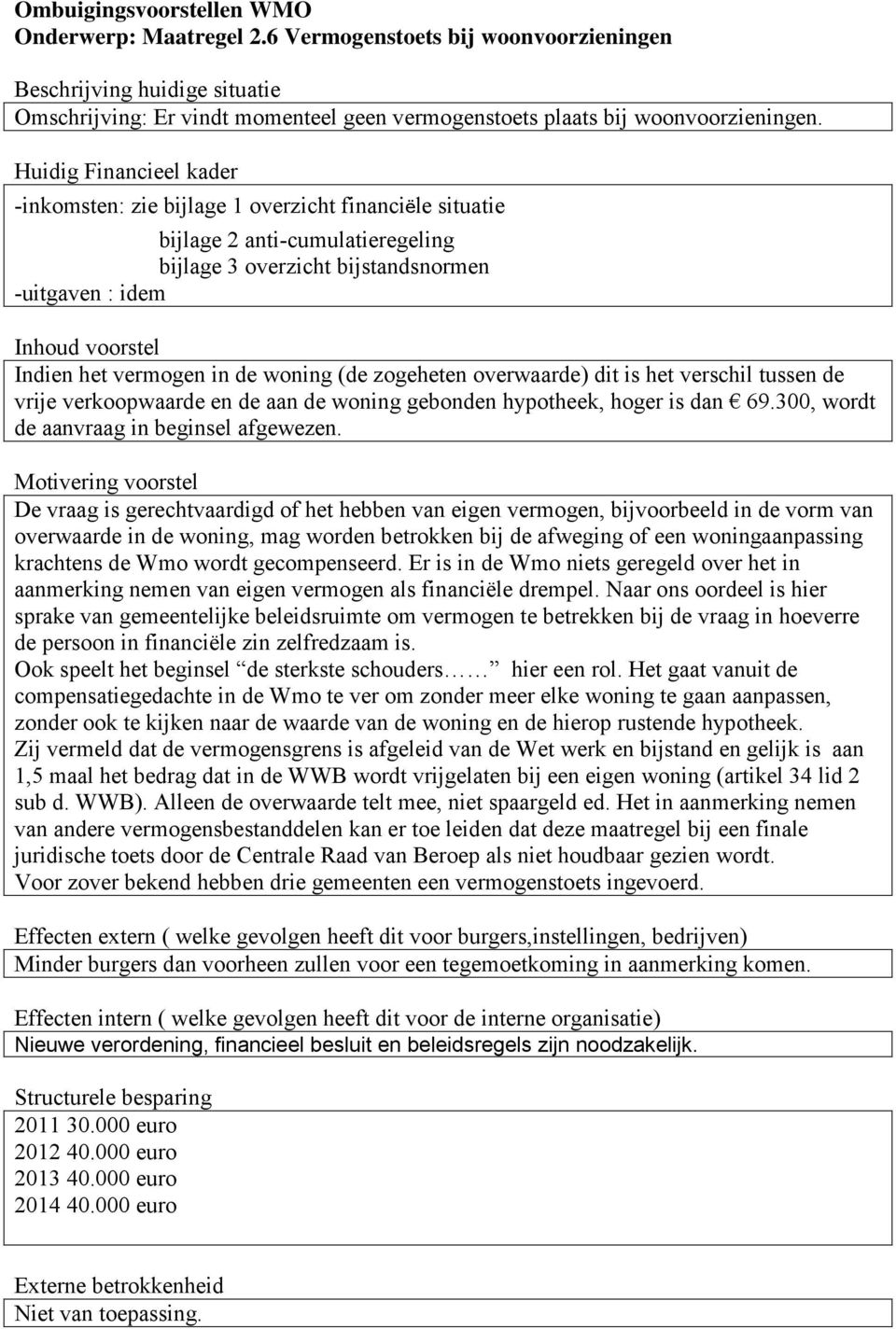 overwaarde) dit is het verschil tussen de vrije verkoopwaarde en de aan de woning gebonden hypotheek, hoger is dan 69.300, wordt de aanvraag in beginsel afgewezen.