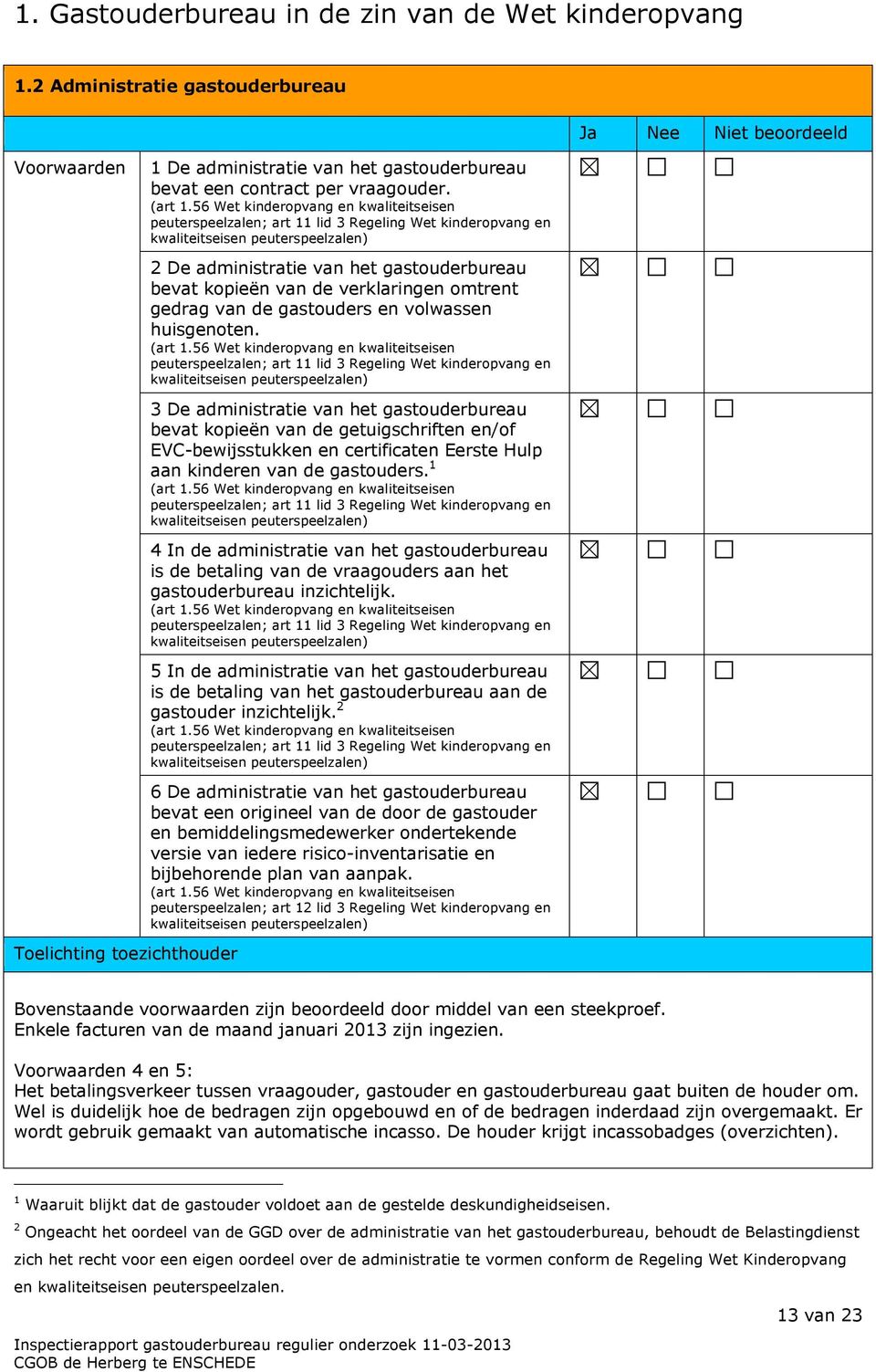 56 Wet kinderopvang en kwaliteitseisen peuterspeelzalen; art 11 lid 3 Regeling Wet kinderopvang en 2 De administratie van het gastouderbureau bevat kopieën van de verklaringen omtrent gedrag van de