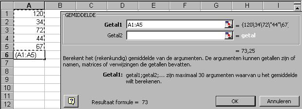 De verschillende argumenten kan men in de voorziene tekstvakken invoeren. Afhankelijk van het aantal argumenten worden de tekstvakken uitgebreid.