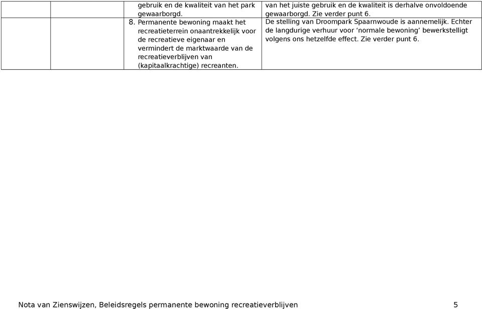 recreatieverblijven van (kapitaalkrachtige) recreanten. van het juiste gebruik en de kwaliteit is derhalve onvoldoende gewaarborgd.
