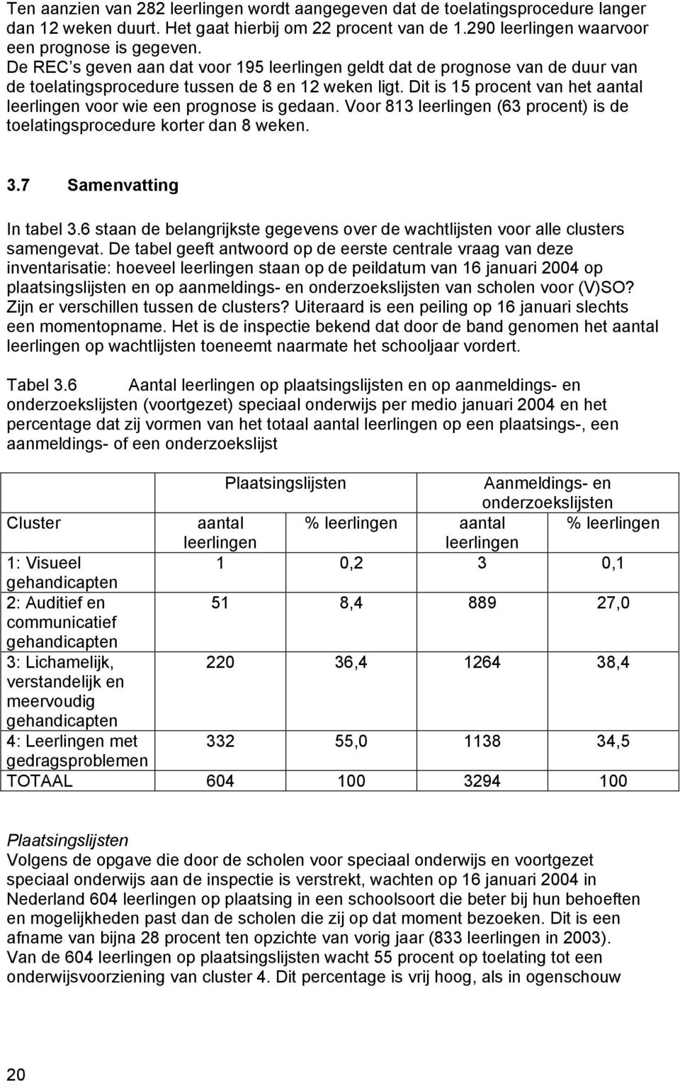 Dit is 15 procent van het aantal leerlingen voor wie een prognose is gedaan. Voor 813 leerlingen (63 procent) is de toelatingsprocedure korter dan 8 weken. 3.7 Samenvatting In tabel 3.