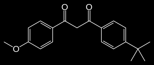 Parsol 1789 Methoxy dibenzoylmethane (avobenzone) Breedspectrum UVA (ook UVA 1 ) Redelijk instabiel Efficiënte UVA+UVB blok Bescherming huidkanker Toch