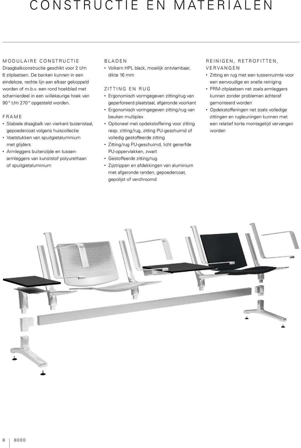 polyurethaan of spuitgietaluminium BLADEN Volkern HPL black, moeilijk ontvlambaar, dikte 16 mm ZITTING EN RUG Ergonomisch vormgegeven zitting/rug van geperforeerd plaatstaal, afgeronde voorkant