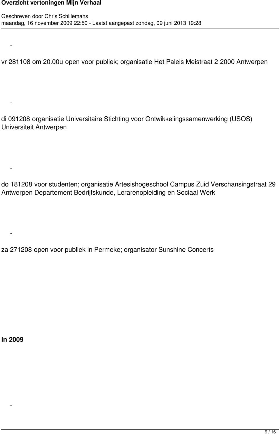 Ontwikkelingssamenwerking (USOS) Universiteit Antwerpen do 181208 voor studenten; organisatie Artesishogeschool Campus Zuid