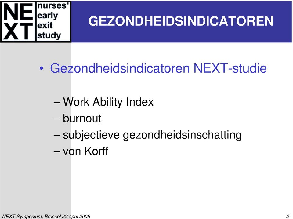 NEXT-studie Work Ability Index