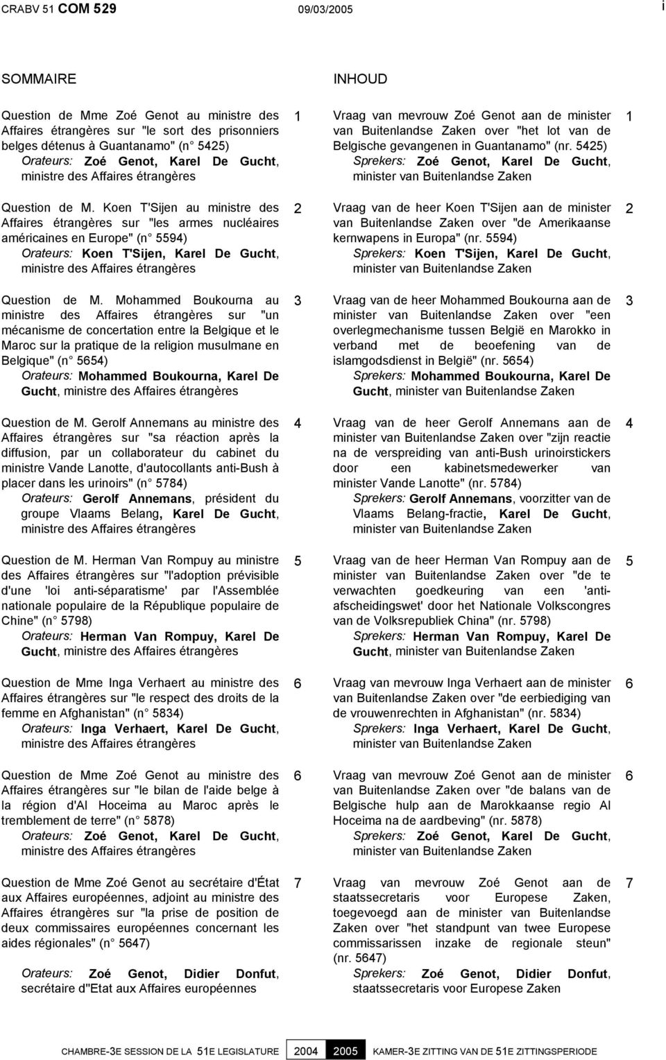 Koen T'Sijen au ministre des Affaires étrangères sur "les armes nucléaires américaines en Europe" (n 5594) Orateurs: Koen T'Sijen,  Mohammed Boukourna au ministre des Affaires étrangères sur "un