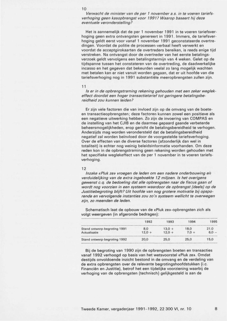 Immers, de tariefsver hoging geldt eerst voor vanaf 1 november 1991 geconstateerde overtre dingen.