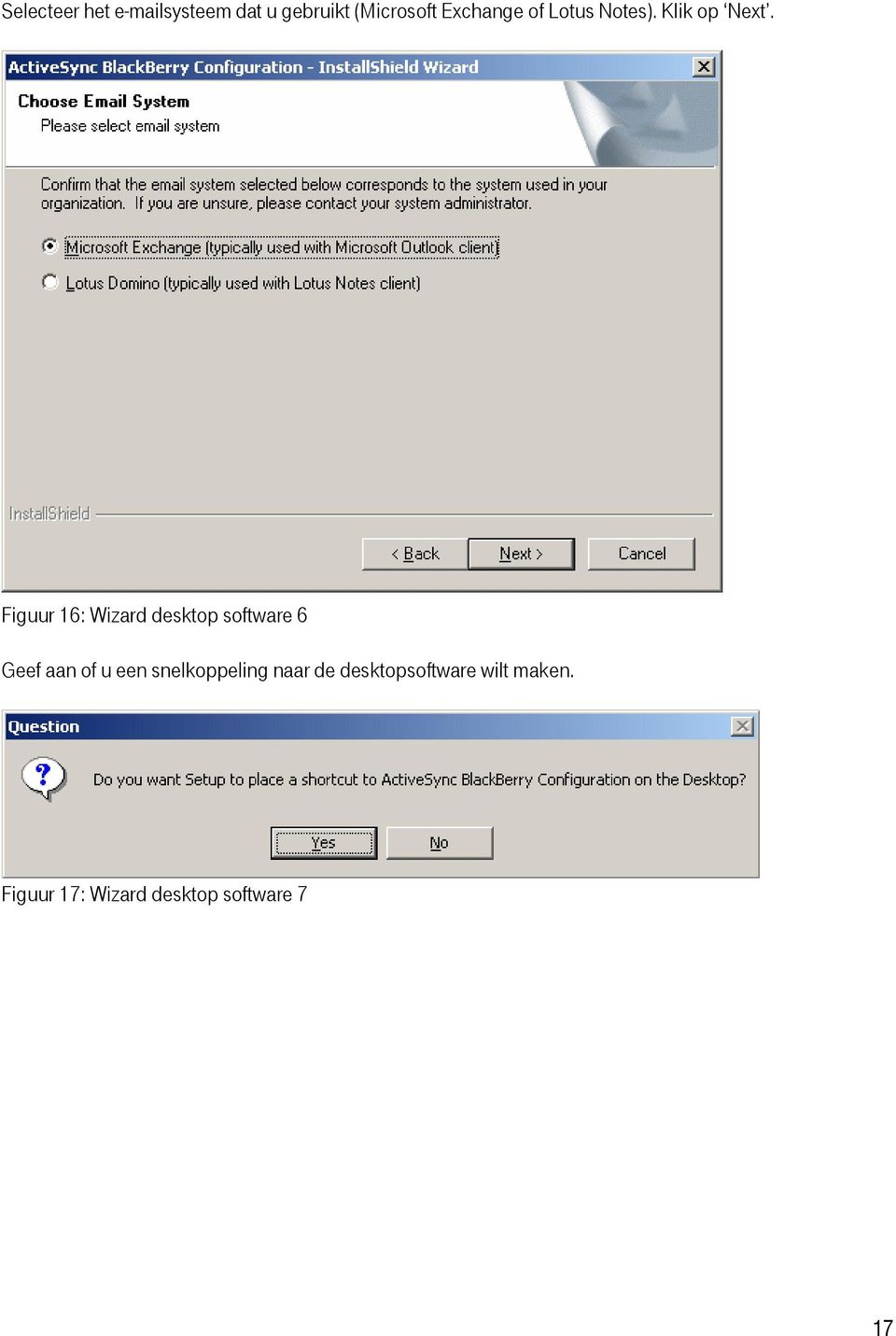 Figuur 16: Wizard desktop software 6 Geef aan of u een