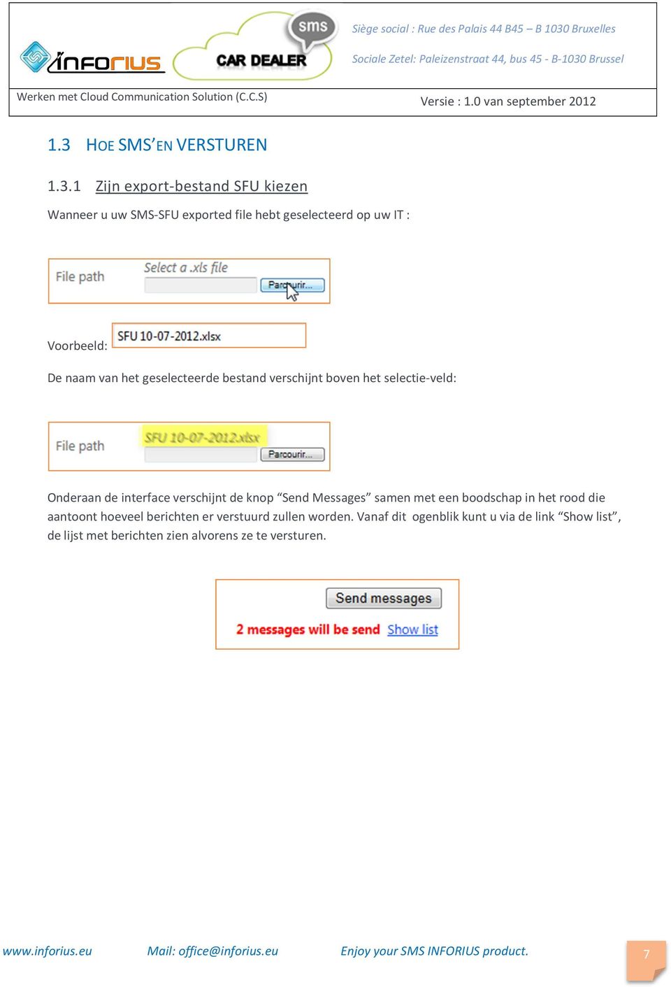 interface verschijnt de knop Send Messages samen met een boodschap in het rood die aantoont hoeveel berichten er