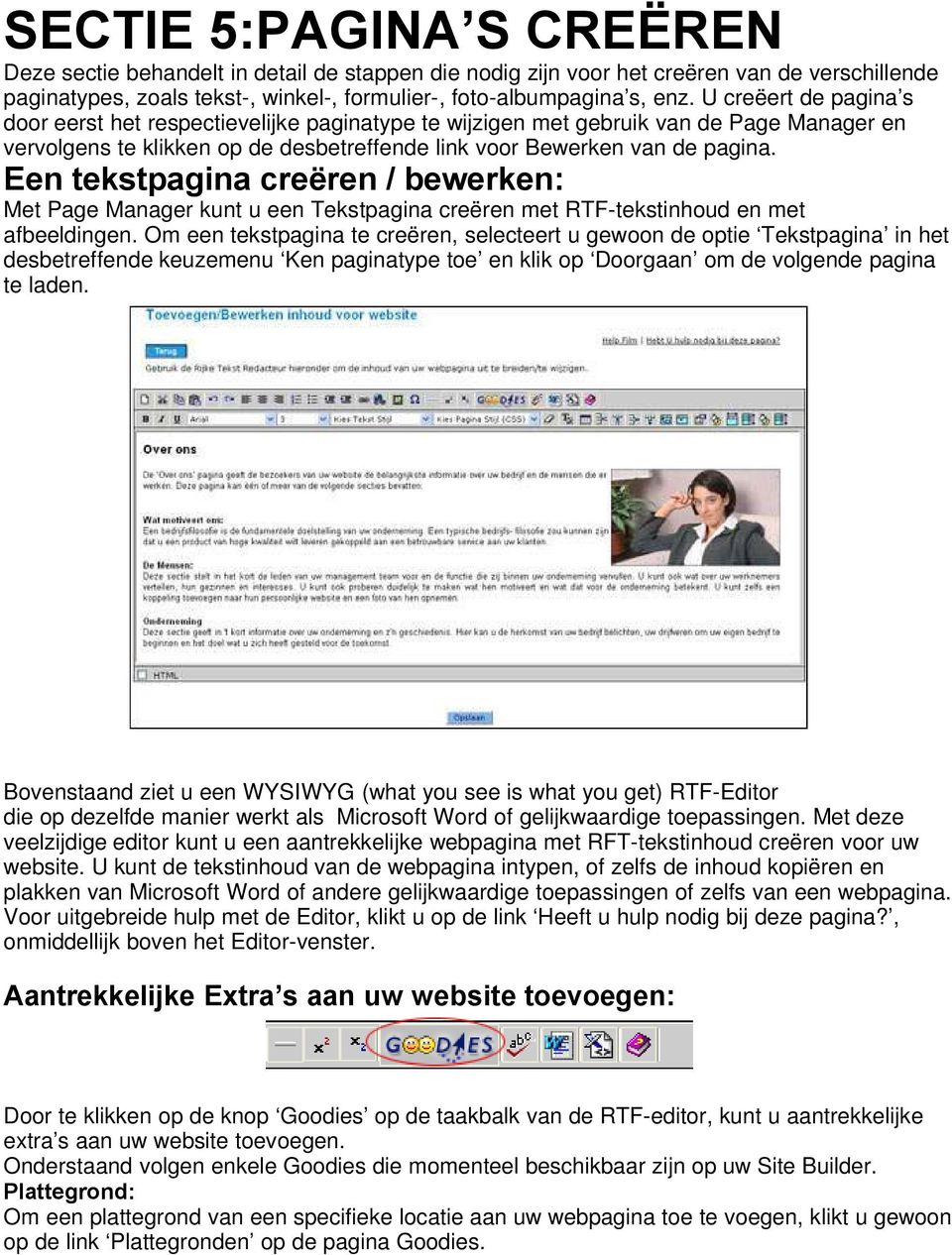 Een tekstpagina creëren / bewerken: Met Page Manager kunt u een Tekstpagina creëren met RTF-tekstinhoud en met afbeeldingen.