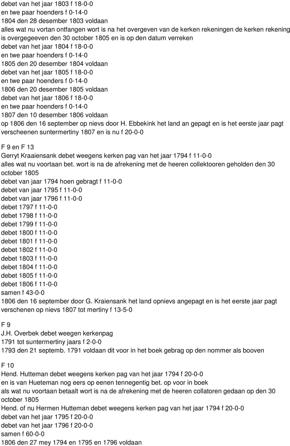 paar hoenders f 0-14-0 1806 den 20 desember 1805 voldaan debet van het jaar 1806 f 18-0-0 en twe paar hoenders f 0-14-0 1807 den 10 desember 1806 voldaan op 1806 den 16 september op nievs door H.