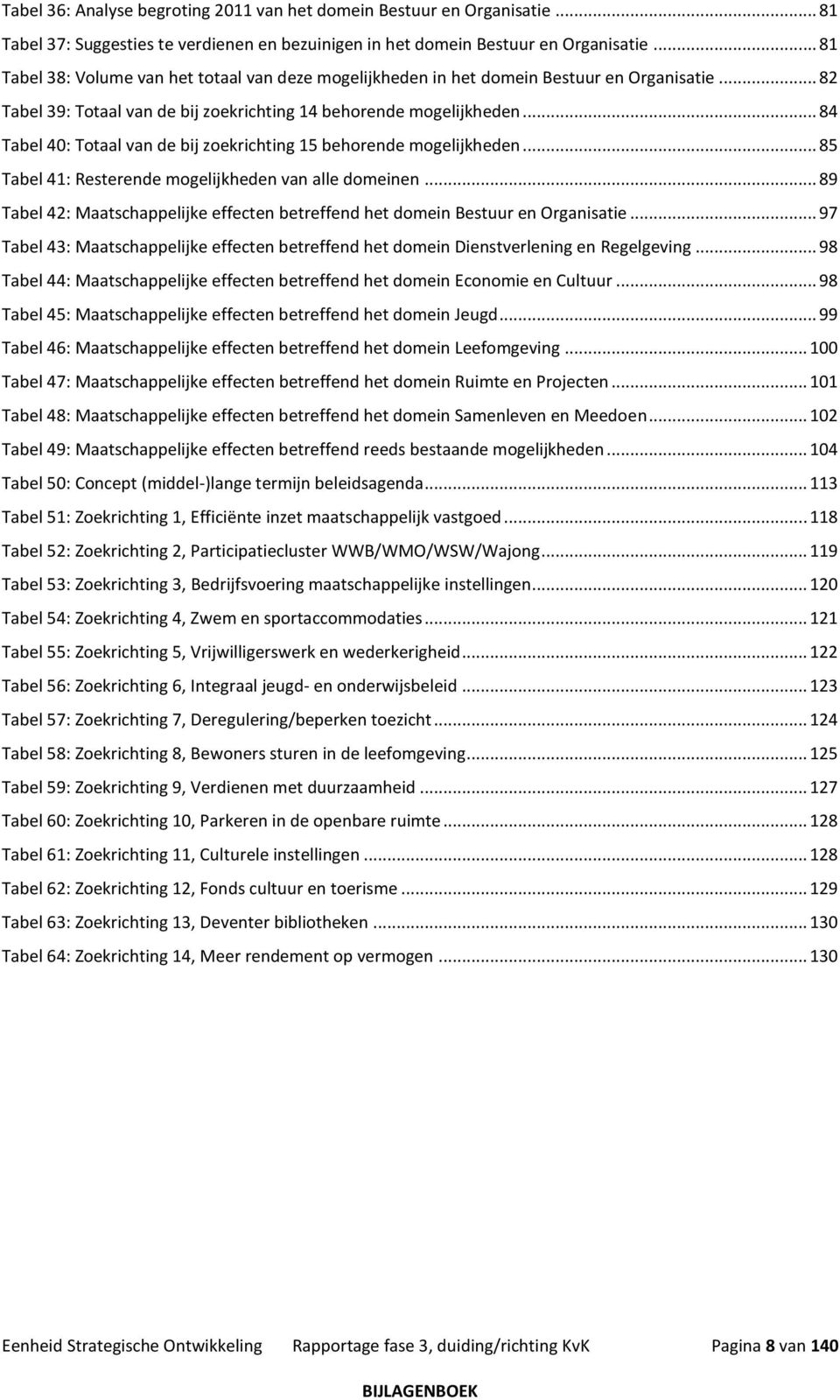 .. 84 Tabel 40: Totaal van de bij zoekrichting 15 behorende mogelijkheden... 85 Tabel 41: Resterende mogelijkheden van alle domeinen.