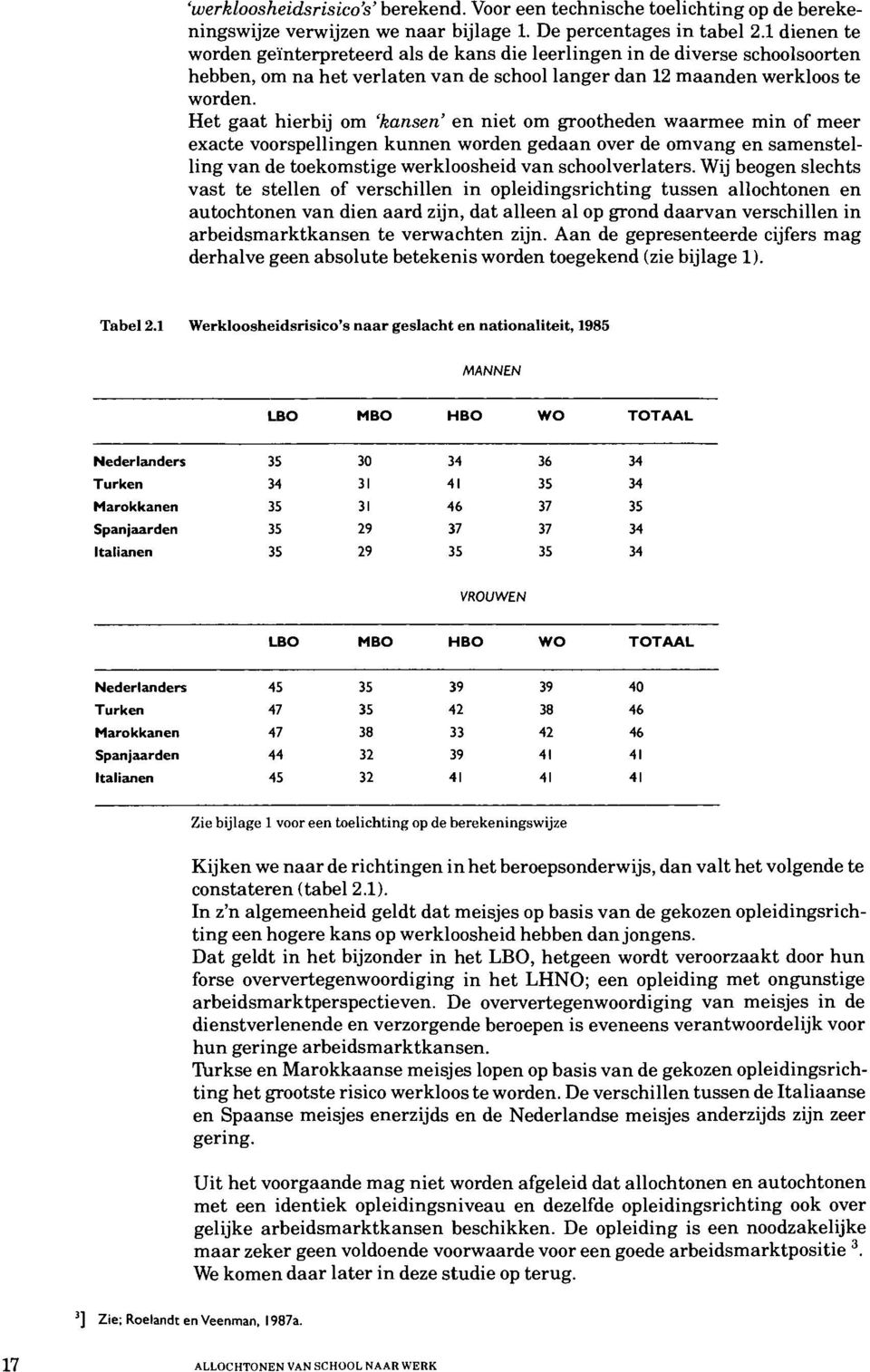 Het gaat hierbij om 'kansen' en niet om grootheden waarmee min of meer exacte voorspellingen kunnen worden gedaan over de omvang en samenstelling van de toekomstige werkloosheid van schoolverlaters.