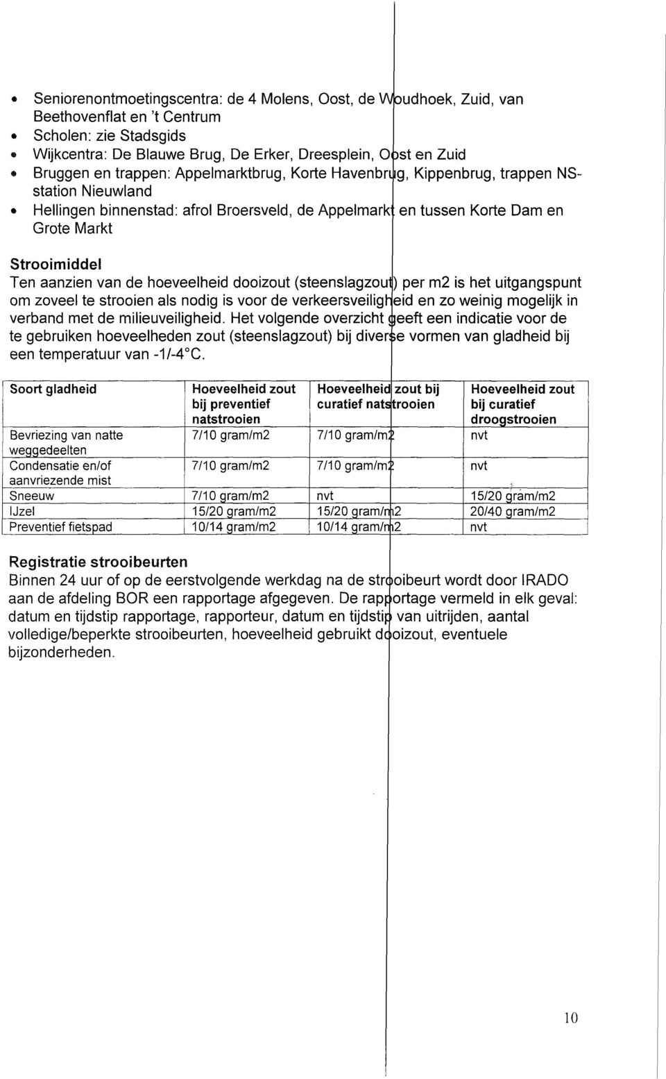 de hoeveelheid dooizout (steenslagzou ) per m2 is het uitgangspunt om zoveel te strooien als nodig is voor de verkeersveilig eid en zo weinig mogelijk in verband met de milieuveiligheid.