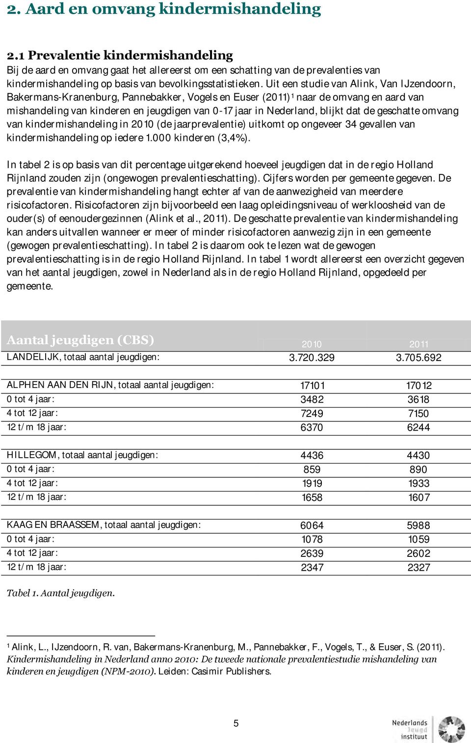 Uit een studie van Alink, Van IJzendoorn, Bakermans-Kranenburg, Pannebakker, Vogels en Euser (2011) 1 naar de omvang en aard van mishandeling van kinderen en jeugdigen van 0-17 jaar in Nederland,