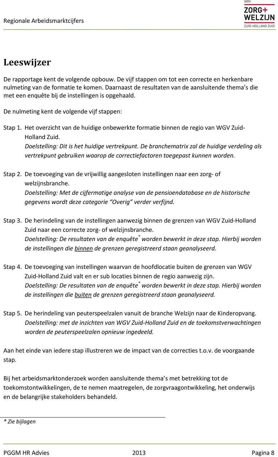Het overzicht van de huidige onbewerkte formatie binnen de regio van WGV Zuid- Holland Zuid. Doelstelling: Dit is het huidige vertrekpunt.