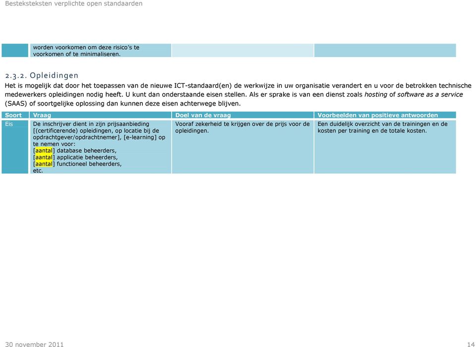 U kunt dan onderstaande eisen stellen. Als er sprake is van een dienst zoals hosting of software as a service (SAAS) of soortgelijke oplossing dan kunnen deze eisen achterwege blijven.