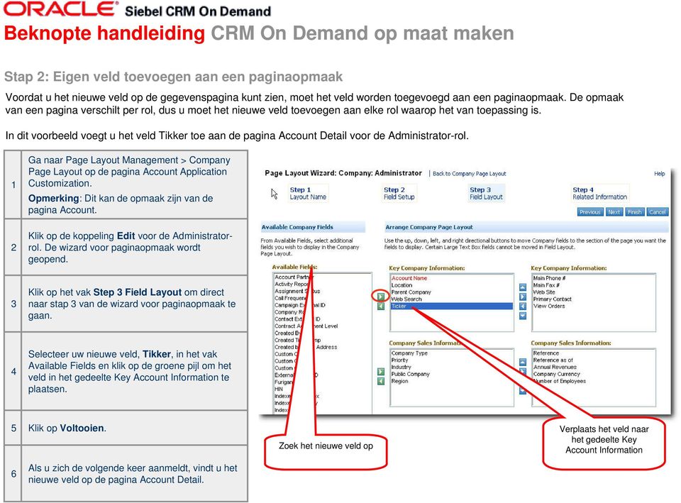 In dit voorbeeld voegt u het veld Tikker toe aan de pagina Account Detail voor de Administrator-rol.