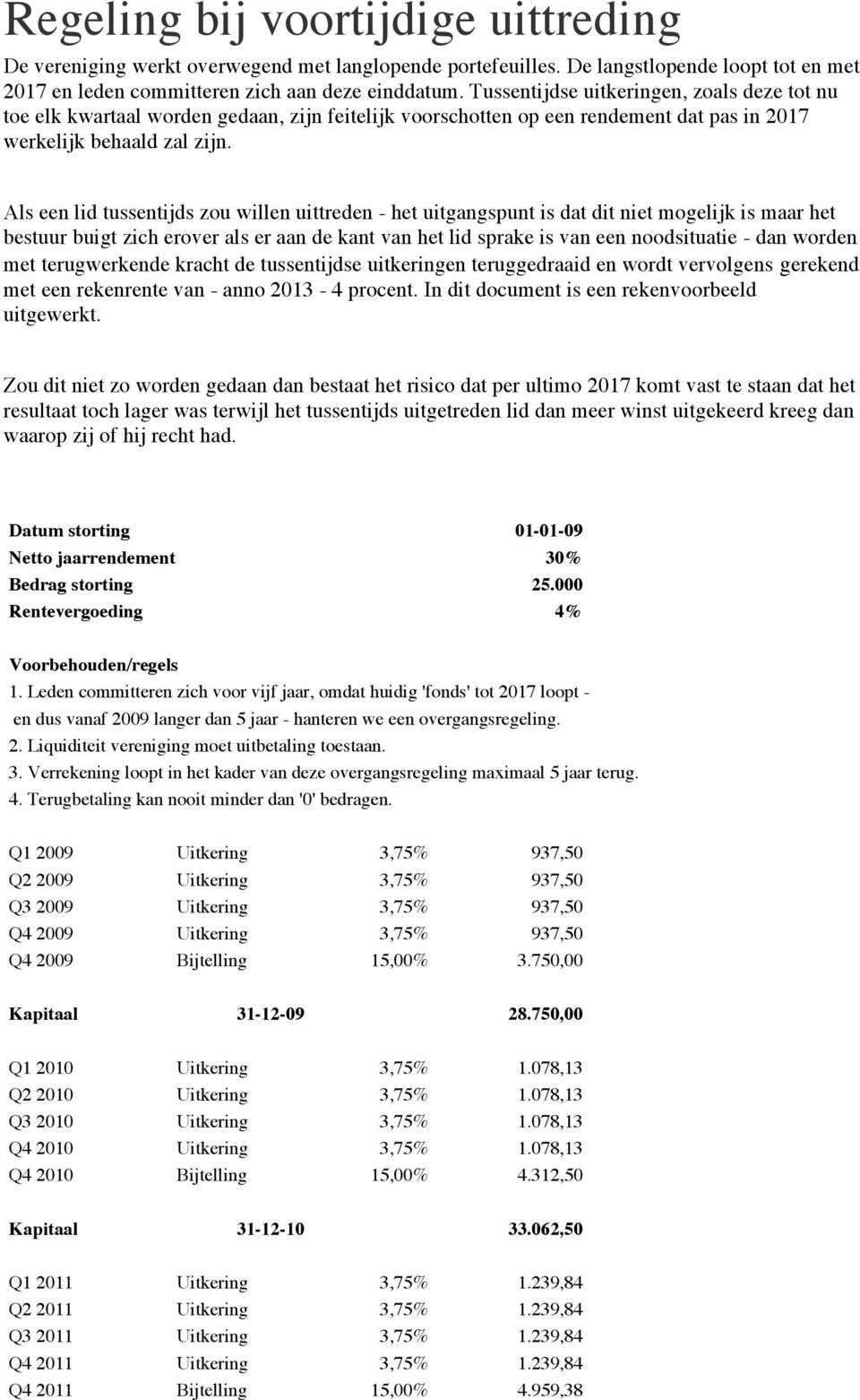 Als een lid tussentijds zou willen uittreden - het uitgangspunt is dat dit niet mogelijk is maar het bestuur buigt zich erover als er aan de kant van het lid sprake is van een noodsituatie - dan