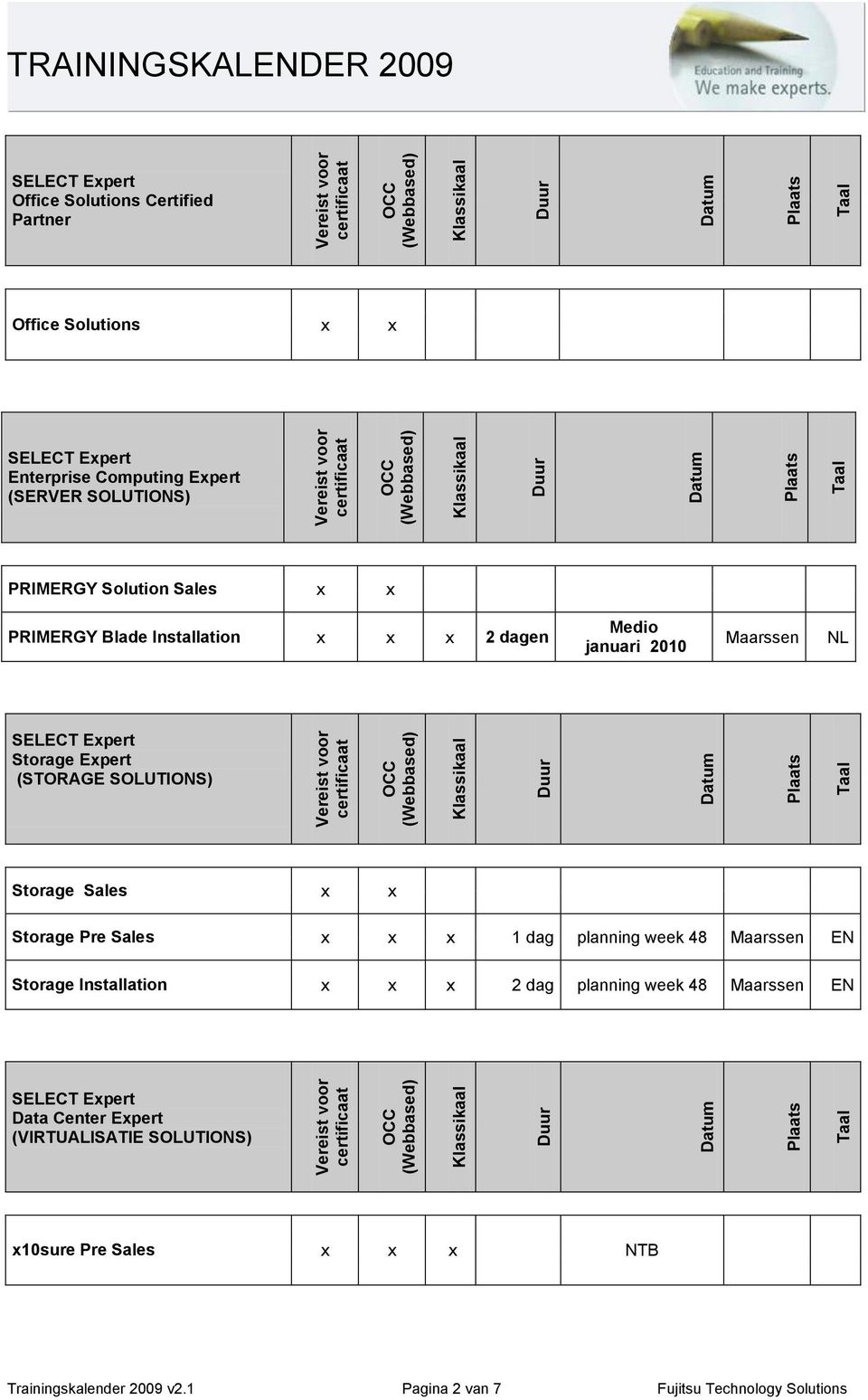 Sales x x Storage Pre Sales x x x 1 dag planning week 48 Maarssen EN Storage Installation x x x 2 dag planning week 48 Maarssen EN Data