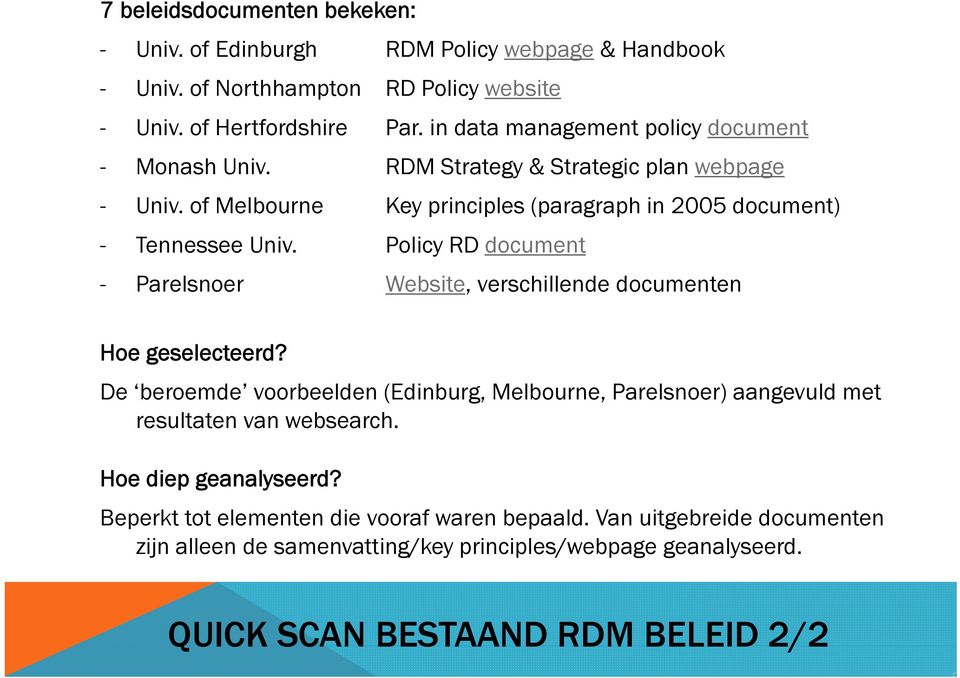 Policy RD document - Parelsnoer Website, verschillende documenten Hoe geselecteerd?