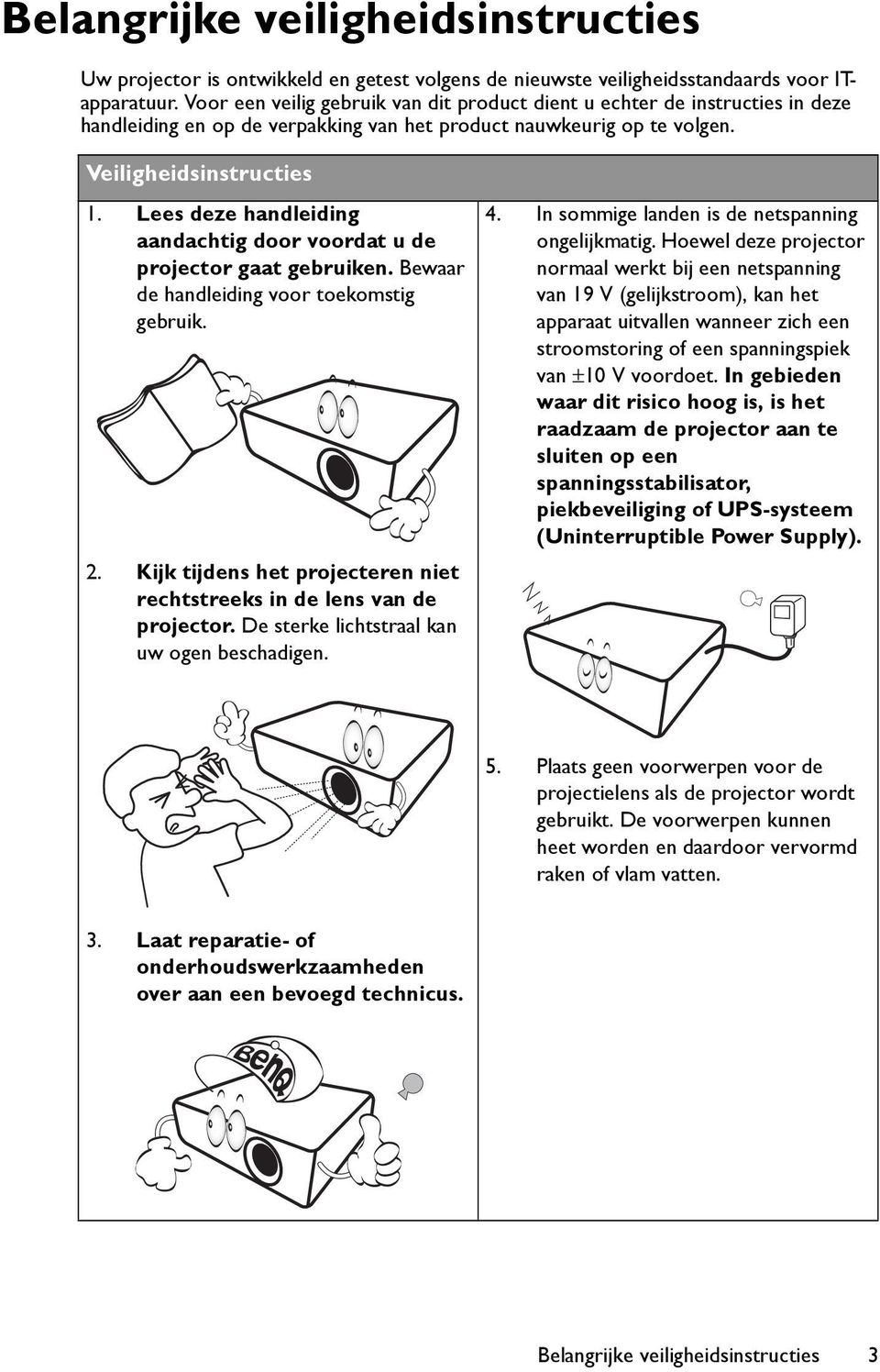 Lees deze handleiding aandachtig door voordat u de projector gaat gebruiken. Bewaar de handleiding voor toekomstig gebruik. 2.