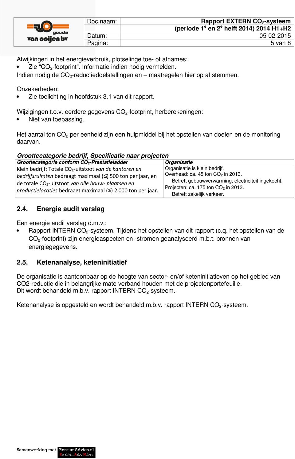 n dit rapport. Wijzigingen t.o.v. eerdere gegevens CO 2 -footprint, herberekeningen: Niet van toepassing.