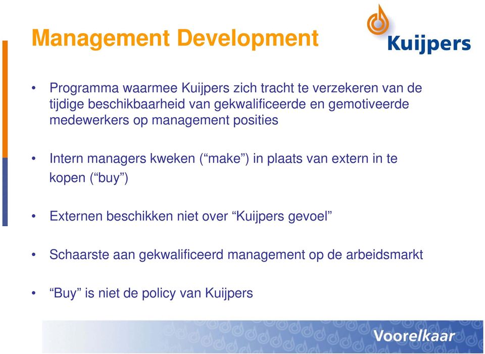 managers kweken ( make ) in plaats van extern in te kopen ( buy ) Externen beschikken niet over