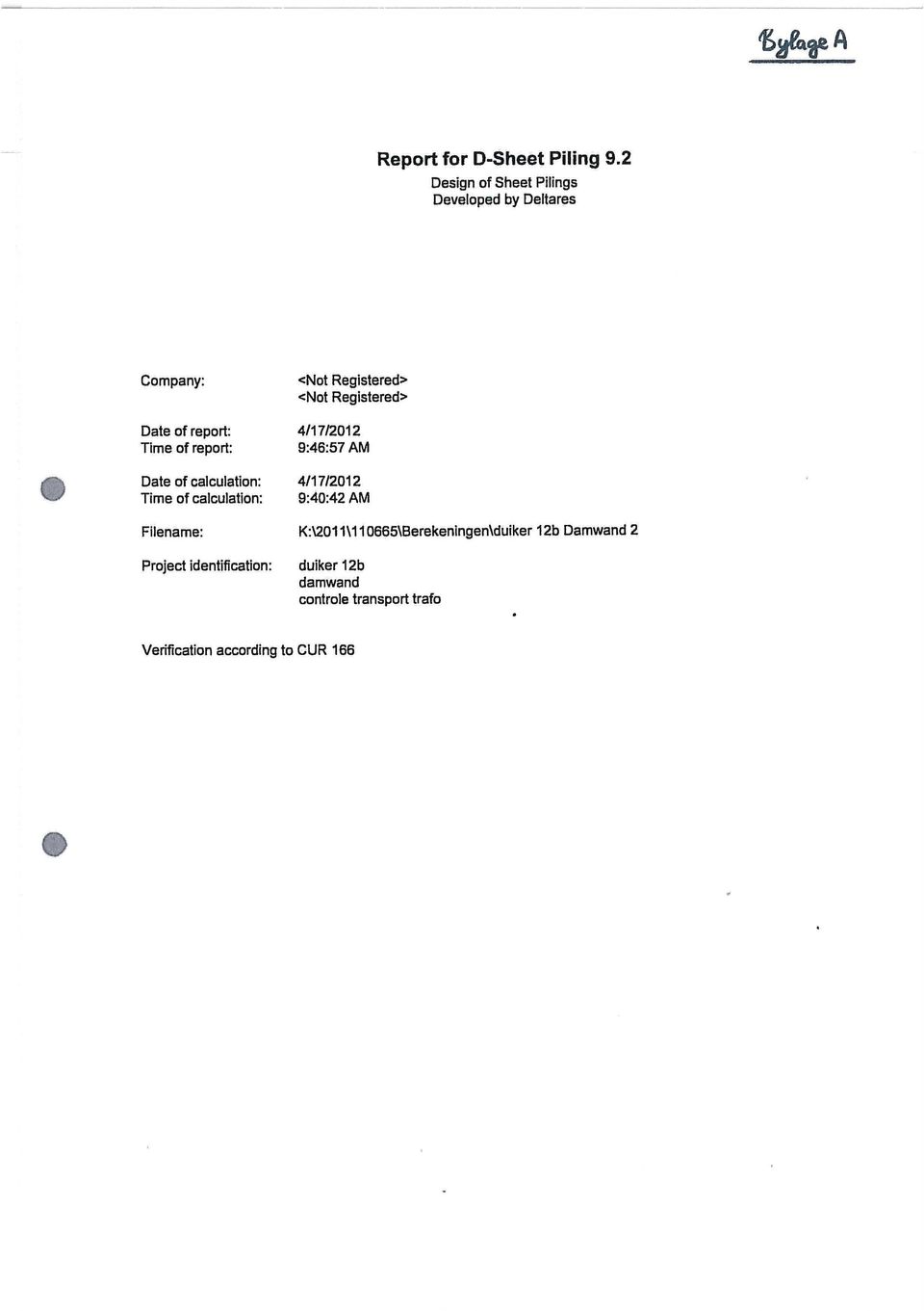 report: 4/17/2012 Time of report: 9:46:57 AM Date of calculation: 4/17/2012 Time of calculation: