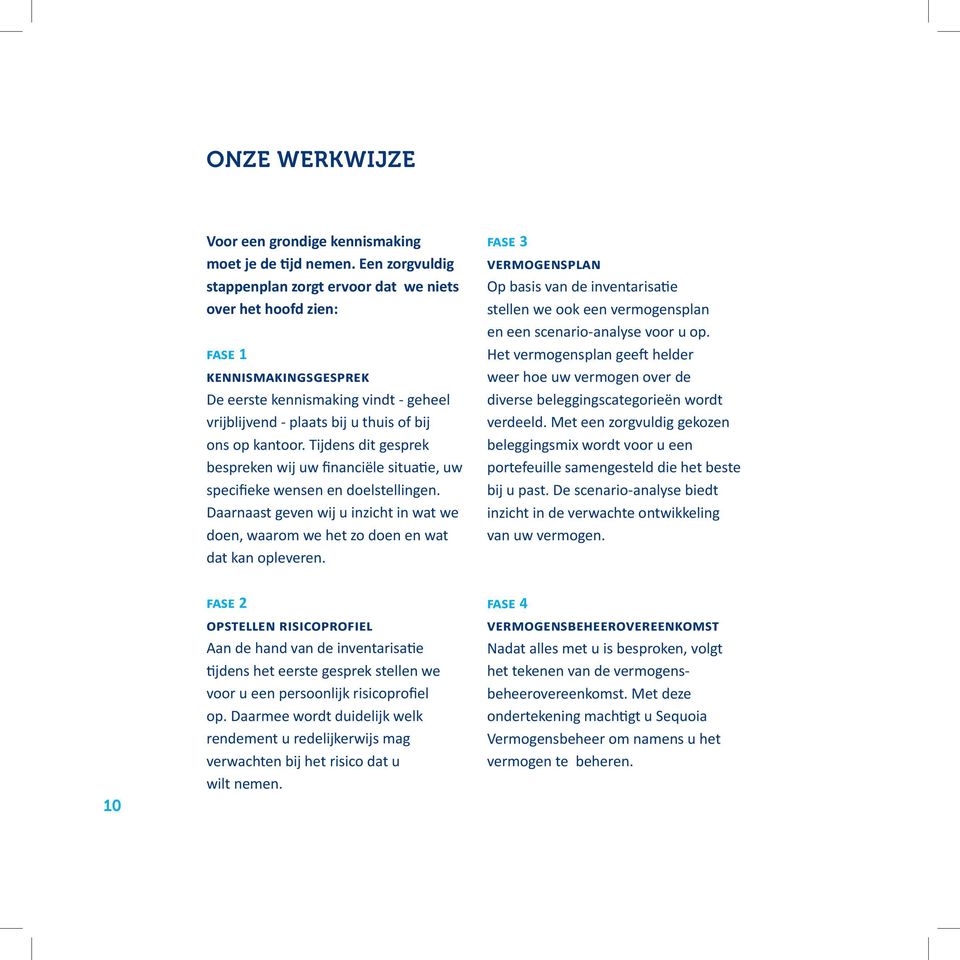 Tijdens dit gesprek bespreken wij uw financiële situatie, uw specifieke wensen en doelstellingen. Daarnaast geven wij u inzicht in wat we doen, waarom we het zo doen en wat dat kan opleveren.