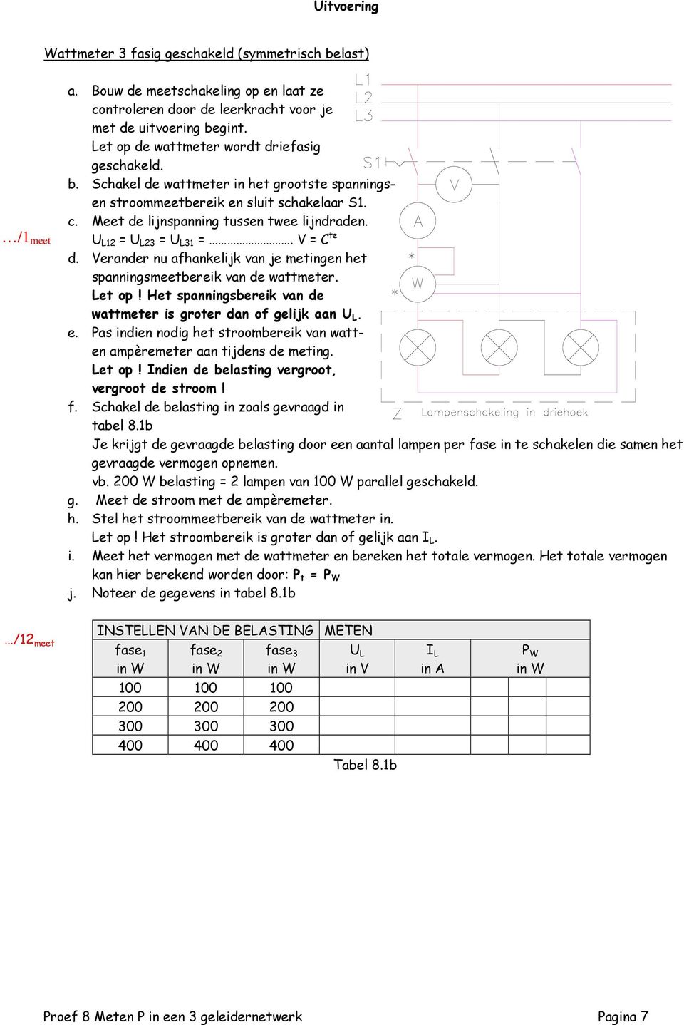 V = C e d. Verander nu afhankelijk van je meingen he spanningsmeebereik van de wameer. Le op! He spanningsbereik van de wameer is groer dan of gelijk aan U L. e. Pas indien nodig he sroombereik van waen ampèremeer aan ijdens de meing.