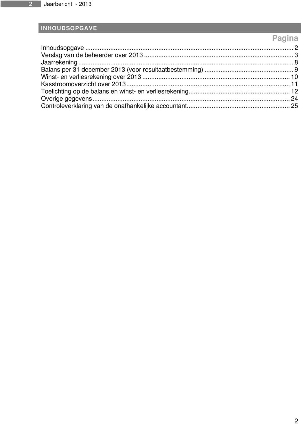 .. 9 Winst- en verliesrekening over 2013... 10 Kasstroomoverzicht over 2013.