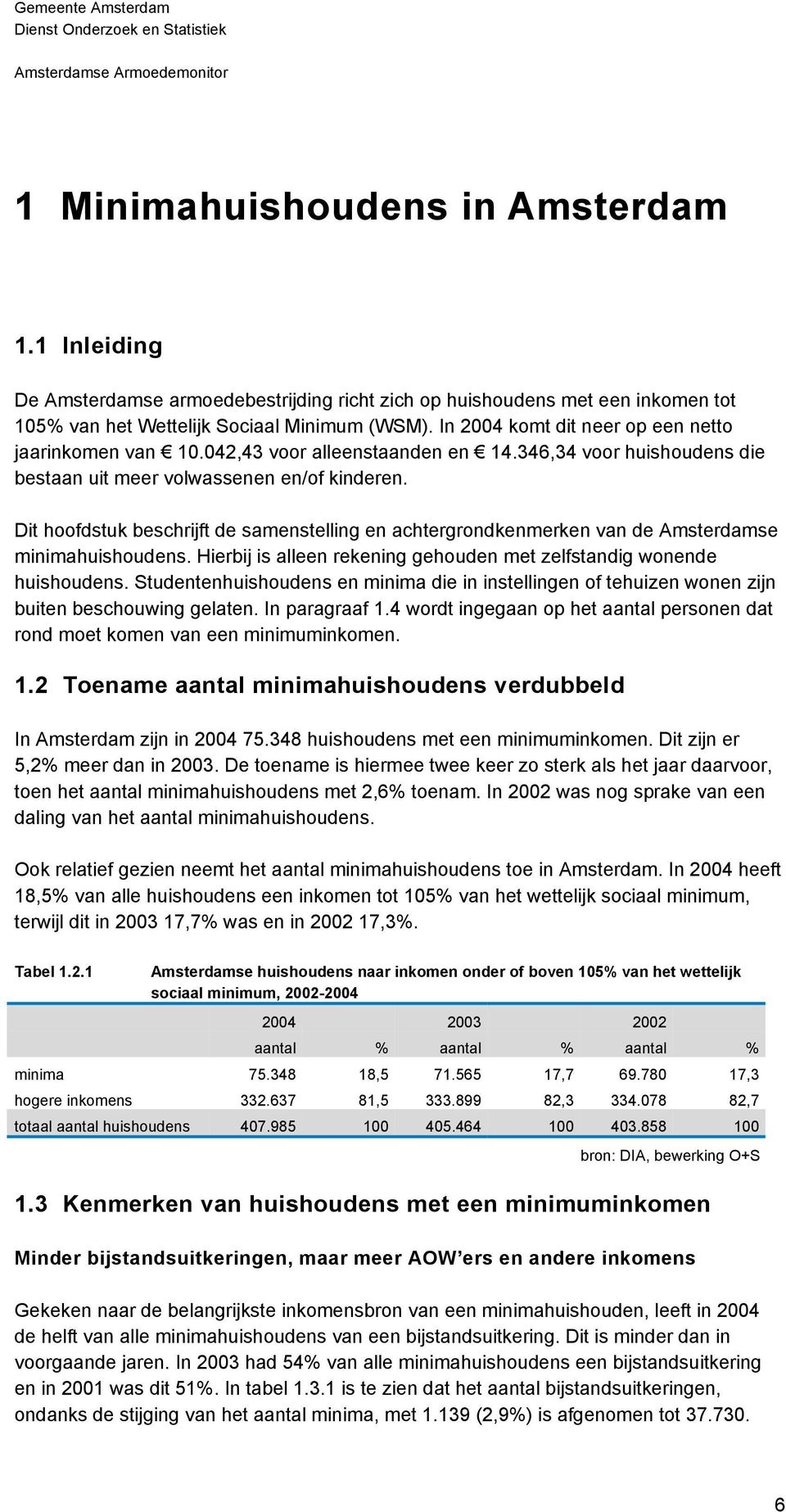 Dit hoofdstuk beschrijft de samenstelling en achtergrondkenmerken van de Amsterdamse minimahuishoudens. Hierbij is alleen rekening gehouden met zelfstandig wonende huishoudens.