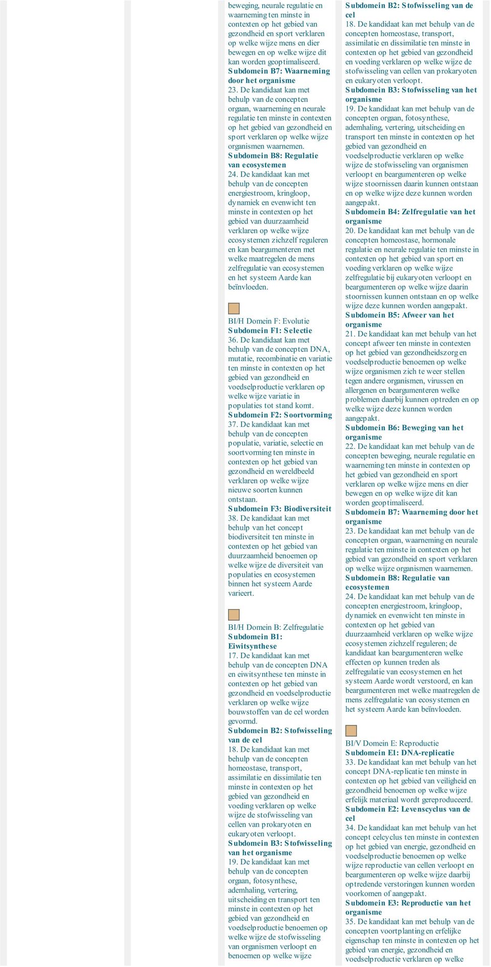 De kandidaat kan met energiestroom, kringloop, gebied van duurzaamheid zichzelf reguleren en kan beargumenteren met welke maatregelen de mens zelfregulatie van en het systeem Aarde kan BI/H Domein F: