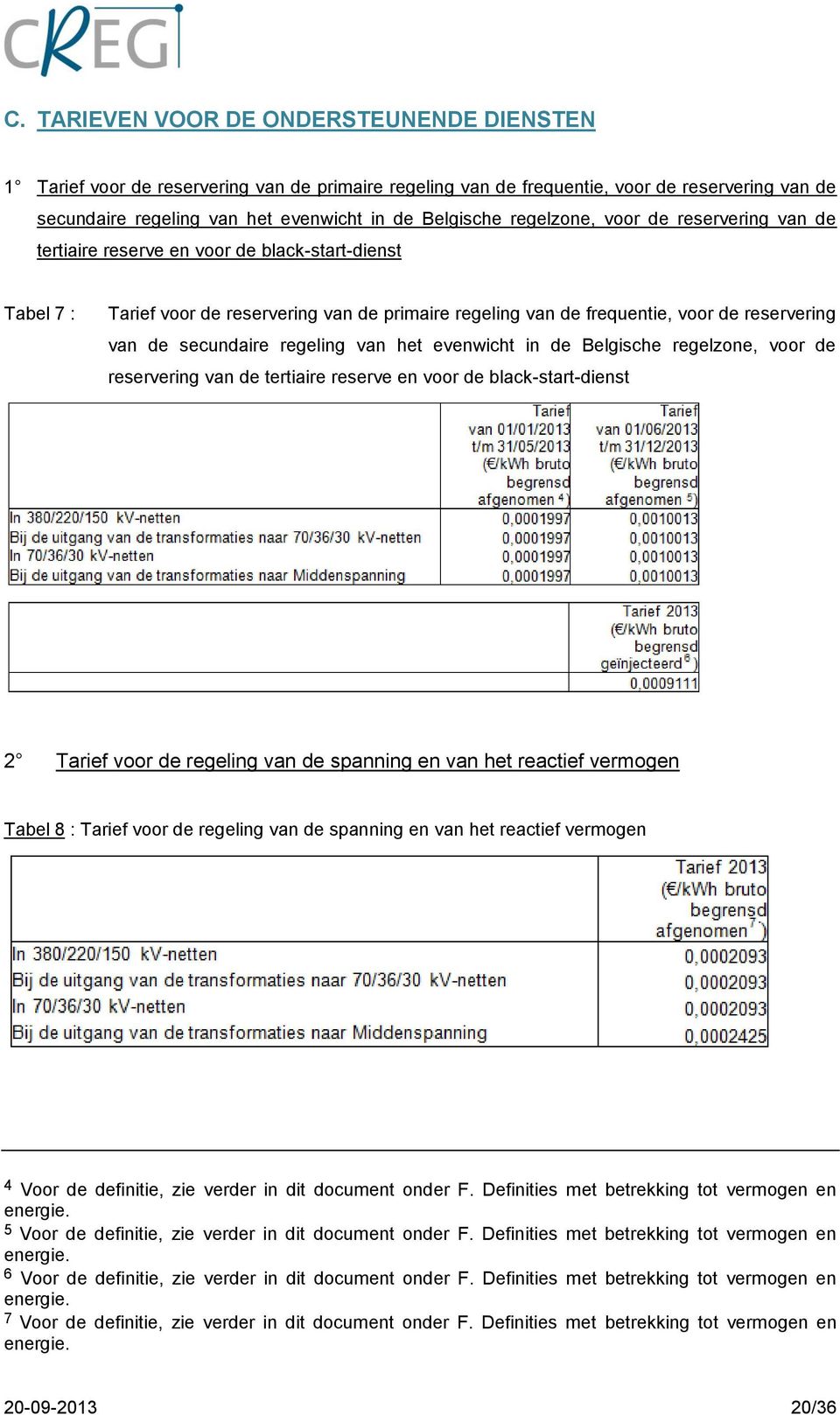 secundaire regeling van het evenwicht in de Belgische regelzone, voor de reservering van de tertiaire reserve en voor de black-start-dienst 45 6 2 Tarief voor de regeling van de spanning en van het