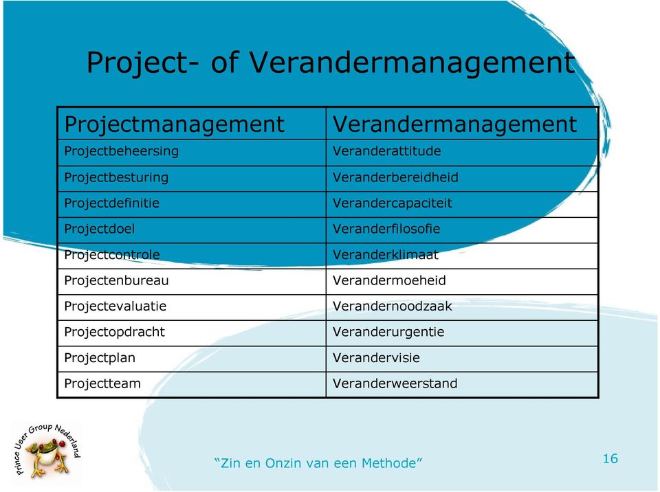 Projectplan Projectteam Verandermanagement Veranderattitude Veranderbereidheid Verandercapaciteit