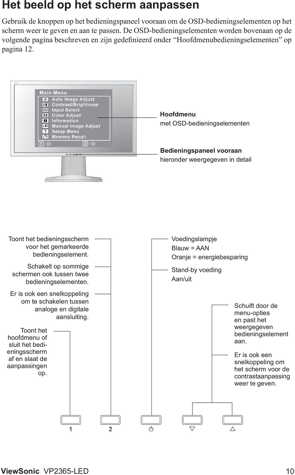 Schakelt op sommige schermen ook tussen twee bedieningselementen. Er is ook een snelkoppeling om te schakelen tussen analoge en digitale aansluiting.