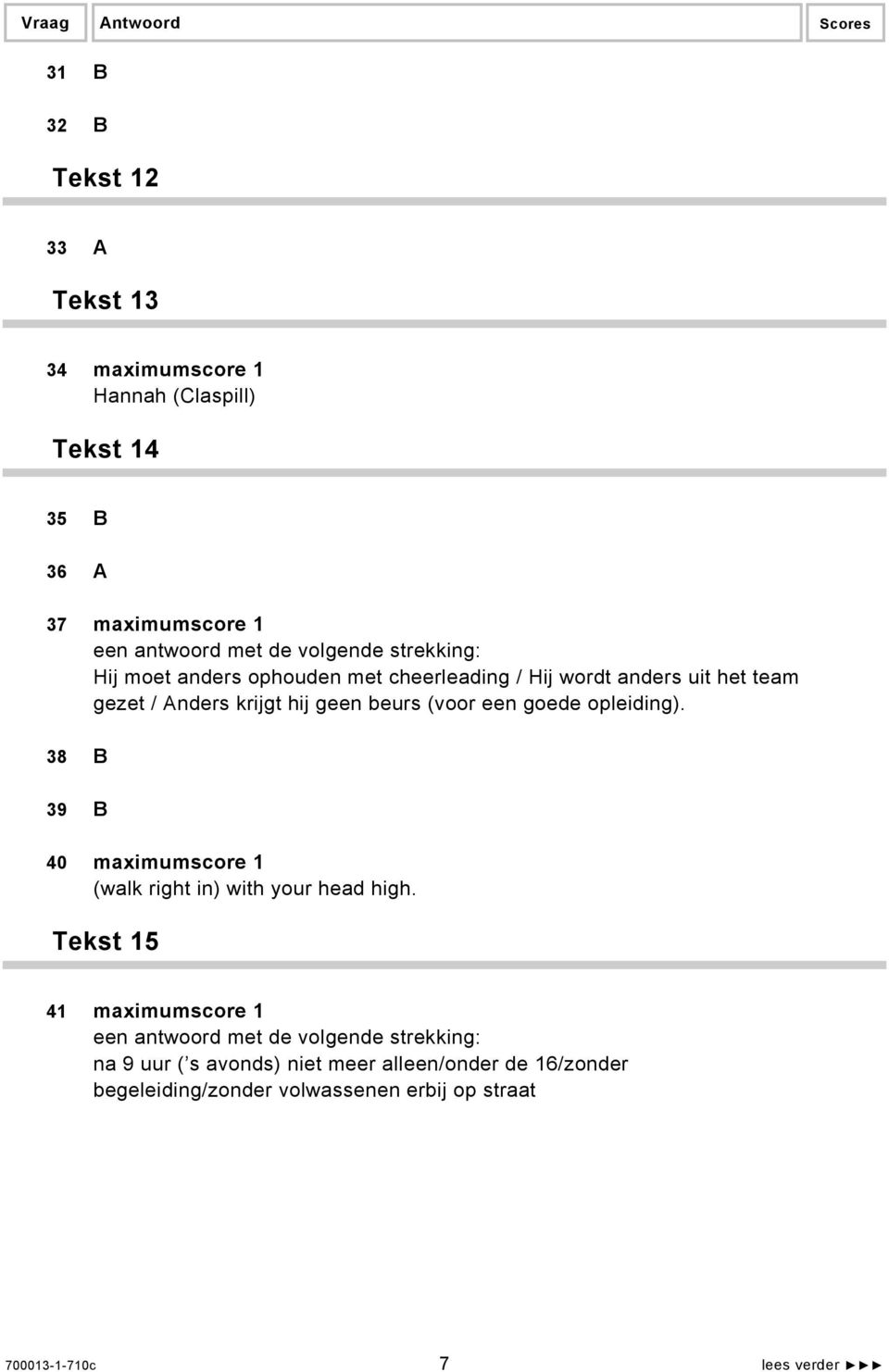 beurs (voor een goede opleiding). 38 B 39 B 40 maximumscore 1 (walk right in) with your head high.