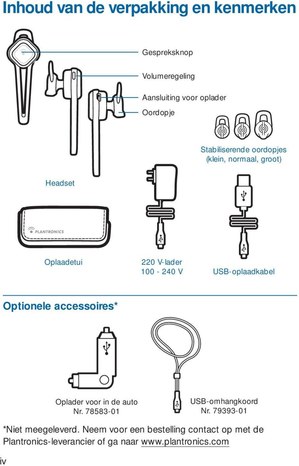 USB-oplaadkabel Optionele accessoires* Oplader voor in de auto Nr. 78583-01 USB-omhangkoord Nr.