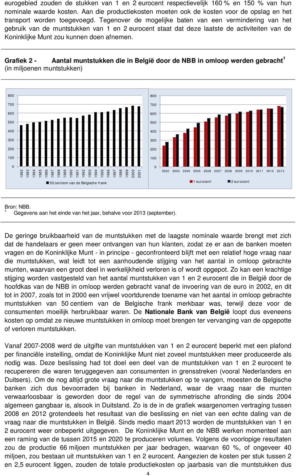 Tegenover de mogelijke baten van een vermindering van het gebruik van de muntstukken van 1 en 2 eurocent staat dat deze laatste de activiteiten van de Koninklijke Munt zou kunnen doen afnemen.