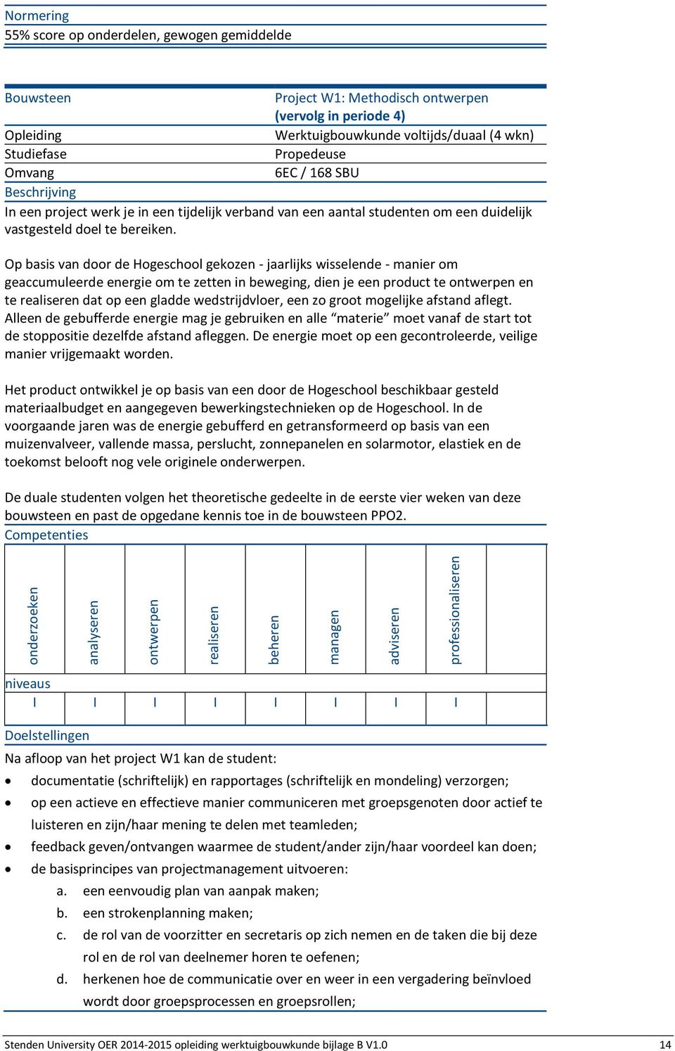 Op basis van door de Hogeschool gekozen - jaarlijks wisselende - manier om geaccumuleerde energie om te zetten in beweging, dien je een product te en te dat op een gladde wedstrijdvloer, een zo groot