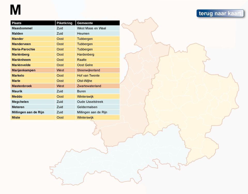 Markelo Oost Hof van Twente Marle Oost Olst-Wijhe Mastenbroek West Zwartewaterland Maurik Zuid Buren Meddo Oost Winterswijk