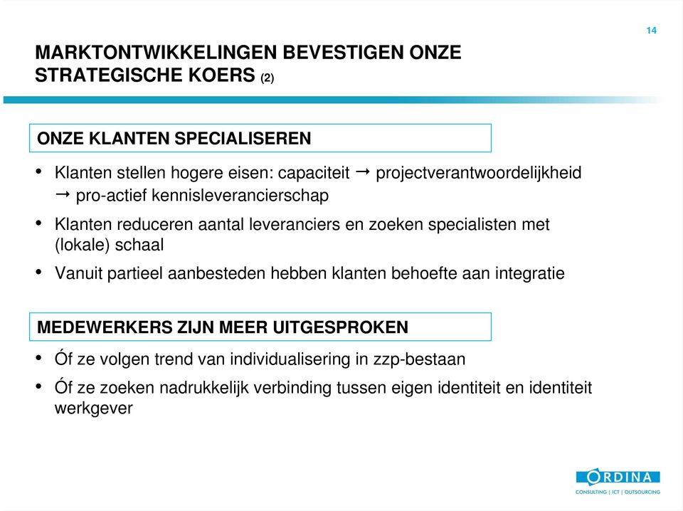 specialisten met (lokale) schaal Vanuit partieel aanbesteden hebben klanten behoefte aan integratie MEDEWERKERS ZIJN MEER