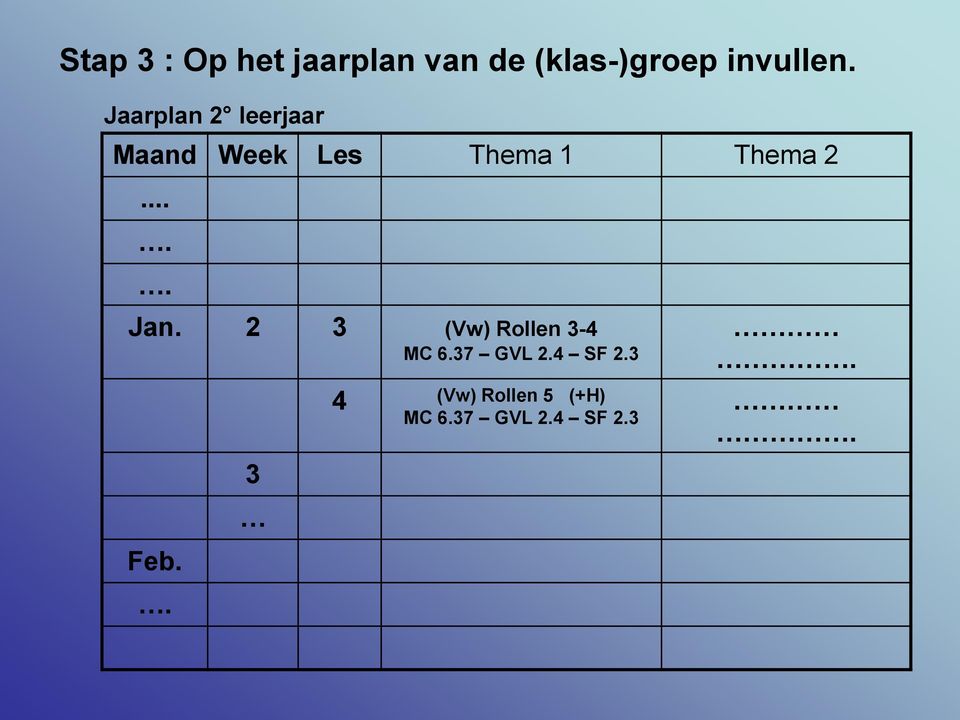 Jaarplan 2 leerjaar Maand Week Les Thema 1 Thema 2.