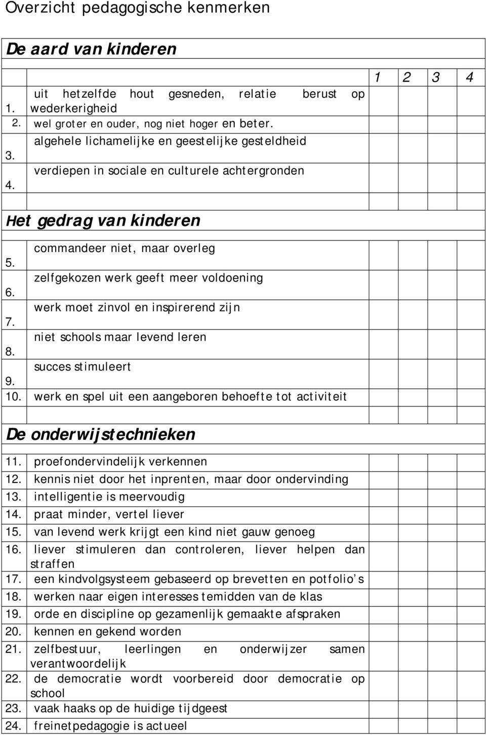 zelfgekozen werk geeft meer voldoening 6. werk moet zinvol en inspirerend zijn 7. niet schools maar levend leren 8. succes stimuleert 9. 10.