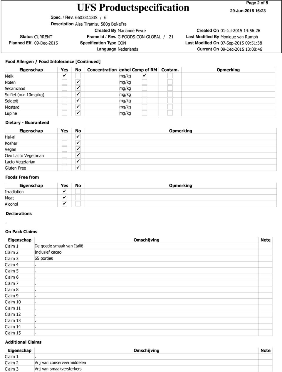 Meat Alcohol Declarations On Pack Claims Claim 1 De goede smaak van Italië Claim 2 Inclusief cacao Claim 3 65 porties Claim 4 Claim 5 Claim 6 Claim 7 Claim 8 Claim 9