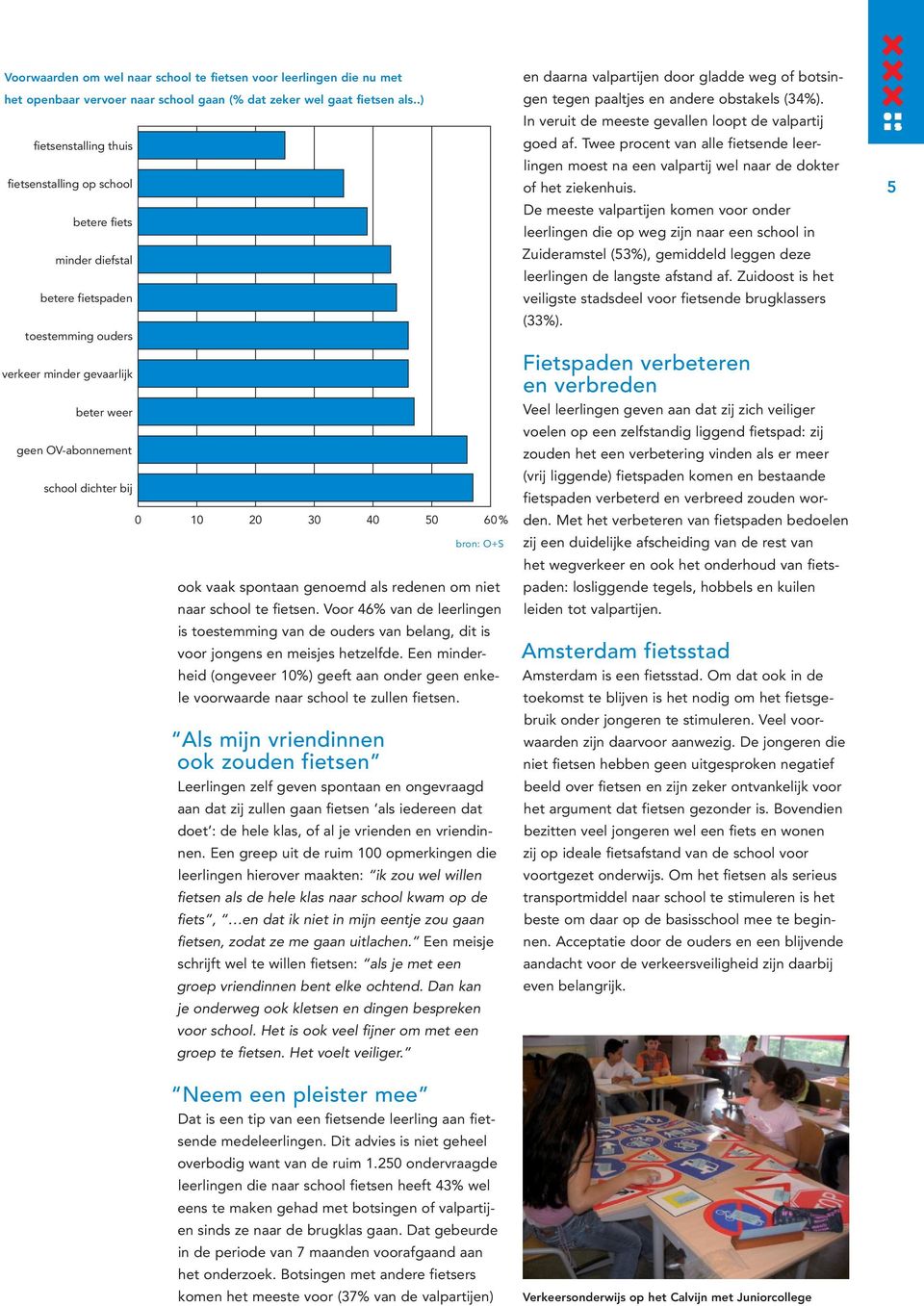 Een minderheid (ongeveer 10%) geeft aan onder geen enkele voorwaarde naar school te zullen fietsen.